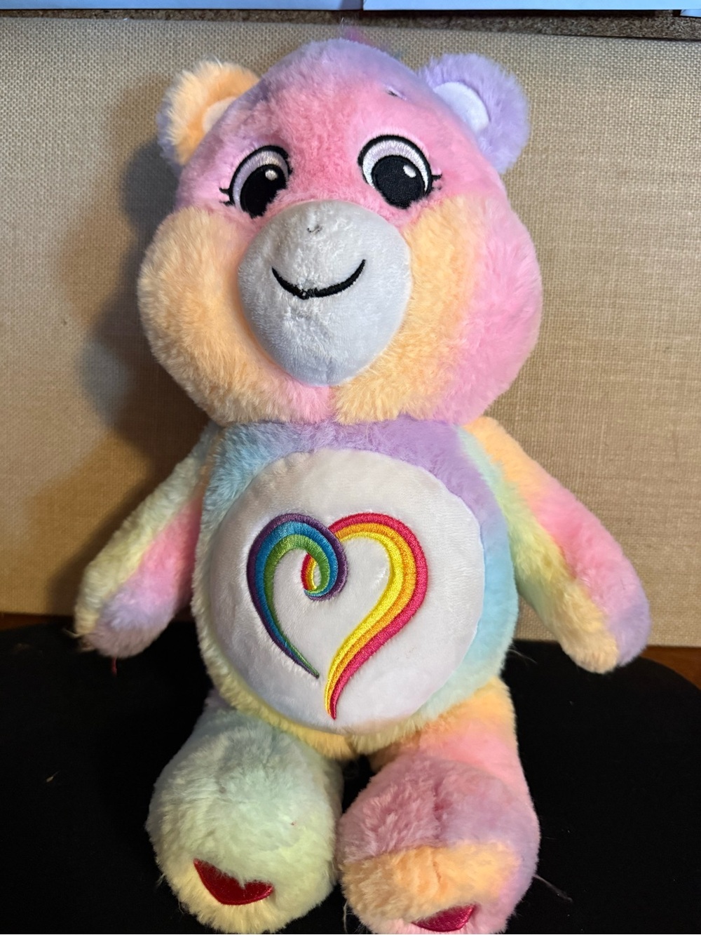 Care Bears Pastel Rainbow Heart Plush - Pink Purple Yellow Blue Cream
